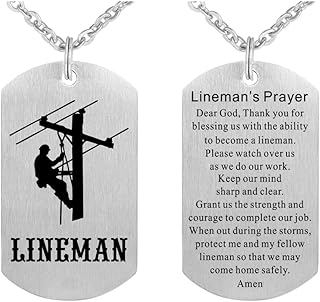 Lineman Prayer Necklace Stainless Steel Dog Tag Lineman Wife Pendant Keyring