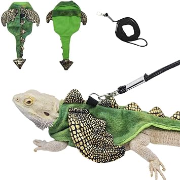 Bearded Dragon Harness and Leash Adjustable Soft Halloween Costume Lizard Dinosaur Leash Harness Set with Wing Outdoor Walking Lead Control Rope for Bearded Dragon Reptiles Small Animals