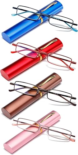 Lentes de lectura con bloqueo de luz azul, lectores de bolsillo delgados con estuche de clip para bolígrafo, mini lectores ligeros