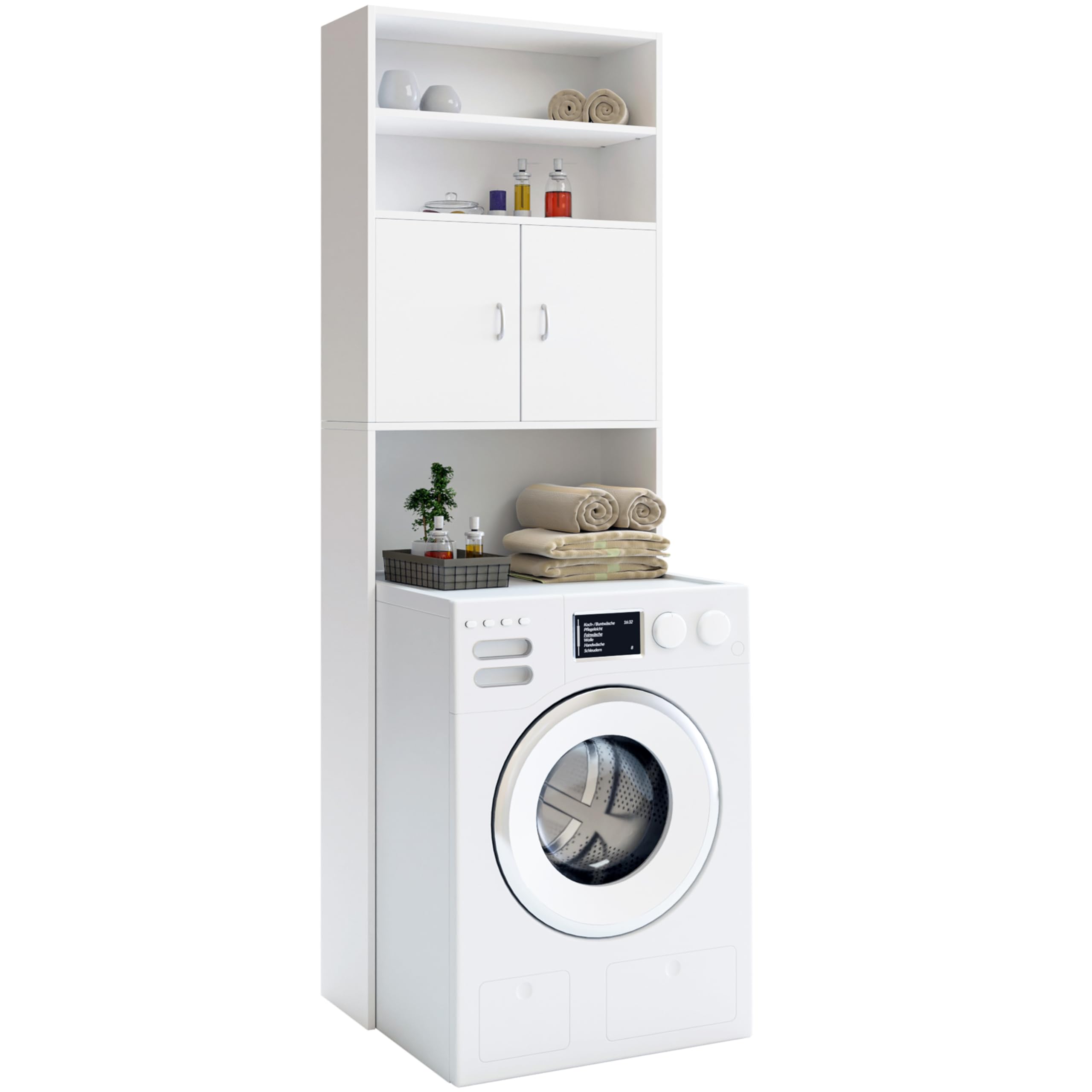 CASARIA® Mueble Alto para Lavadora Secadora, Estanteria Almacenamiento sobre Inodoro, con 2 Estantes, Estanterias Alta de Almacenaje Baño Armario Alto 185x63x20cm