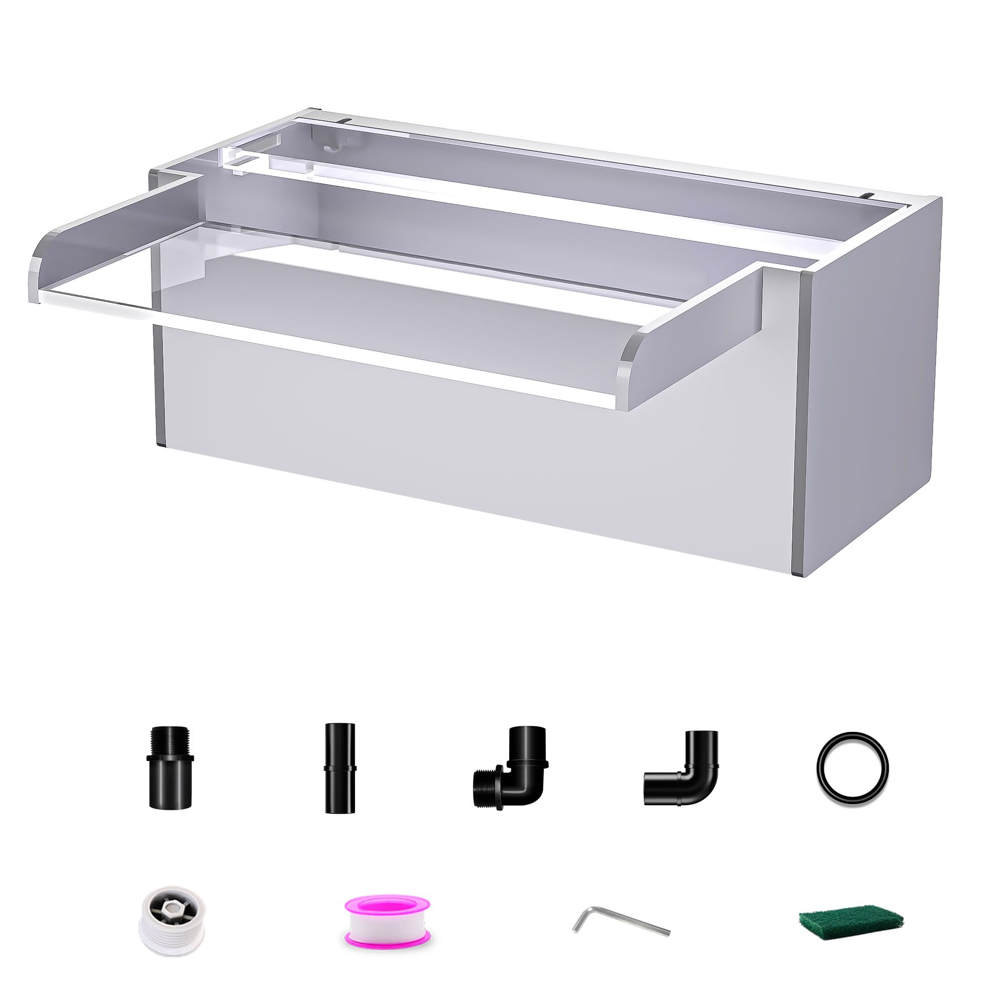 30cm Acryl-Teichwasserfall Blade Set, 12,2cm breite Acryl-Teichfontäne mit Zubehör, doppelter Einlass für Garten Terrasse Teich Patio