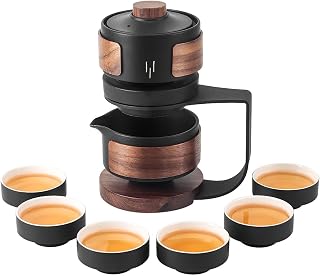 Kung Fu Tea Sets Chinese Gongfu Ceramic Tea Set Rotating Semi Automatic Kung Fu Teacups Set Porcelain Tea Pot 6 Cups Gong Fu Teapot Set Kungfu Teapot Cups Set for Men Women Tea Lovers Home Office