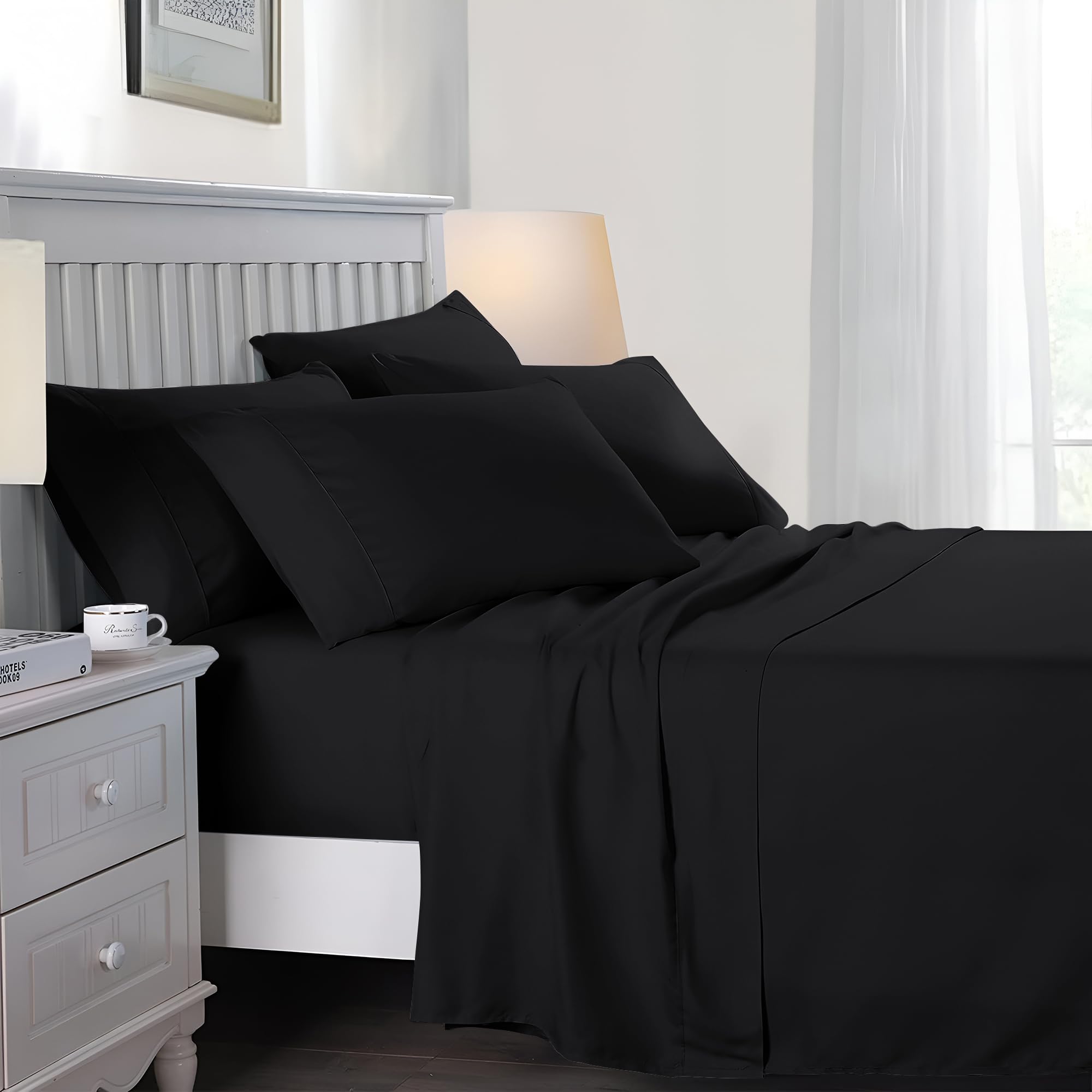 Imperial Rooms Flat Sheet 100% Egyptian Cotton Black Bed Sheets 200 Thread Count Breathable and Hypoallergenic Fade Resistant Hotel Quality Super King Size Sheet