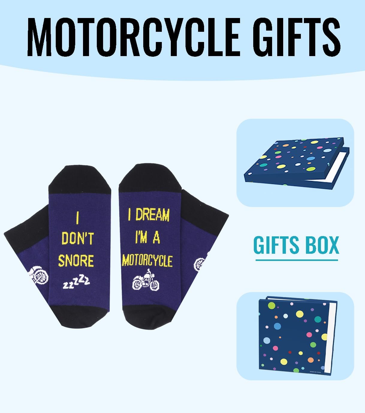 Motorcycle Gifts for Men, Motorcycle Socks, for Motorcycle Lovers, I DON’T SNORE, I DREAM I’M A MOTORCYCLE - Image 2