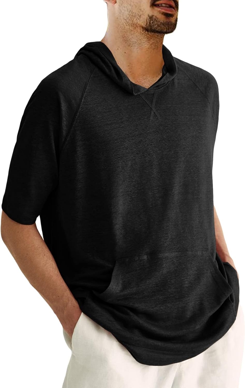 Yasiter Men's Thin Hooded T Shirt Sweatshirts Short Sleeve Cool Solid Color Pullover Hoodies with Kangaroo Pockets