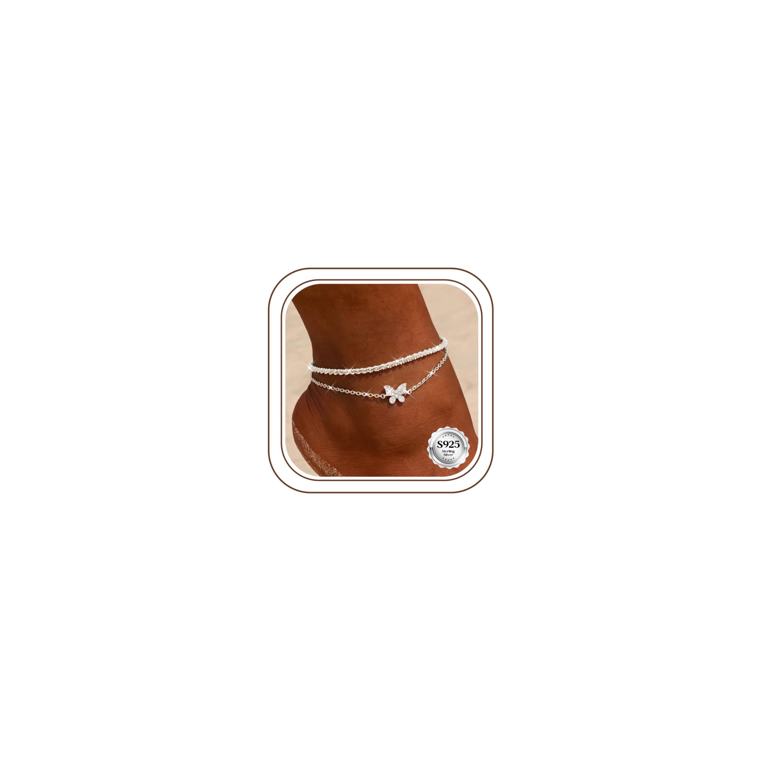 MILACOLATO Cavigliera regolabile in argento Sterling 925 da donna, impermeabile, con farfalla, cuore, stella, cerchio, cavigliera