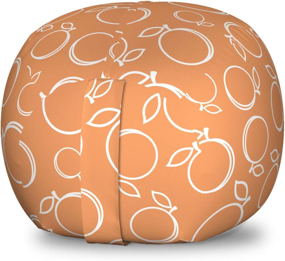 Ambesonne Peach Storage Toy Bag Chair, Continuous Pattern with Ripe and Summer Fruits Graphic Image Print, Stuffed Animal Organizer Washable Bag, Large Size, Dark Peach and White