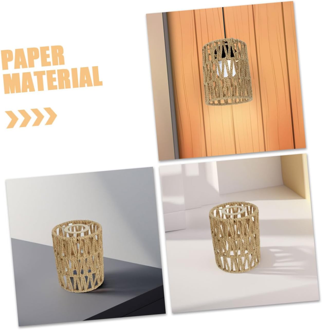 4pcs Faux Rattan Chandelier Shade Handwoven Paper Rope Lampshade Ceiling Lampshade for Bohemian Style Rustic Light Fixture Decorative Protection