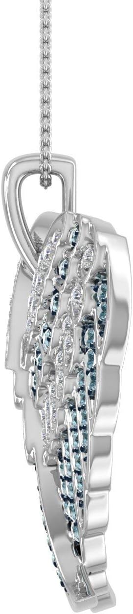 FINEROCK 1/2 Carat Blue and White Diamond Angel Wings in Heart Shaped Necklace in 925 Sterling Silver or 18K Yellow Gold over Sterling Silver