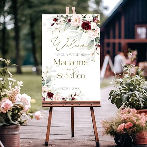 Burgundy Wedding Welcome Sign Template, Editable Blush Pink Welcome Sign