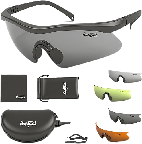 HUNTPAL Gafas de tiro de seguridad para caza para cazador y tirador, resistentes a impactos y arañazos, protección ocular de medio marco con 4