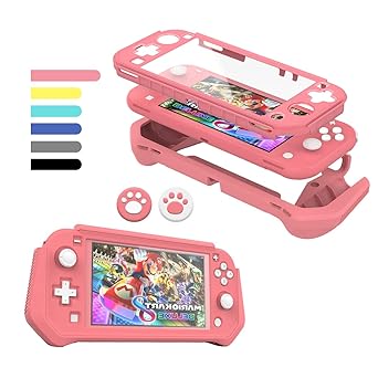 حافظة FIWWAT Switch Lite حافظة واقية لجهاز Nintendo Switch Lite، غطاء واقي شاشة متوافق مع جهاز Nintendo Switch Lite مع مقبض يدوي مع مادة TPU قابلة للفصل + شاشة كمبيوتر مدمجة (وردي)