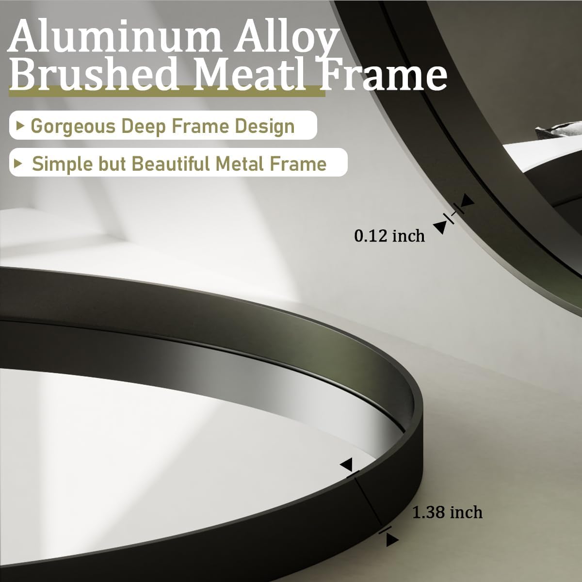 VooBang 24 inch Round Bathroom Mirror, Balck Modern Circle Wall Mounted Mirror with Gorgeous Circular Deep Frame for Bathroom, Living Room, Bedroom, Hanging or Leaning