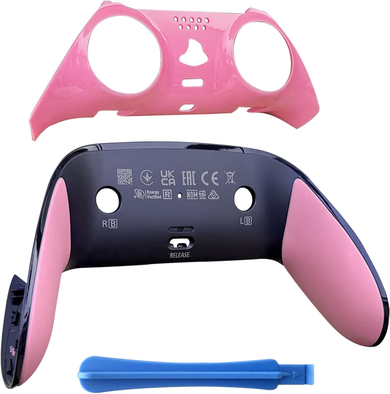 Repair Front & Back Cover for PS5 for DualSense Edge Controller, Replacement Shell with Soft CD Rubber Grip, Snap-On Design to Fix Peeling & Yellowing, Pink 1 PC s Players