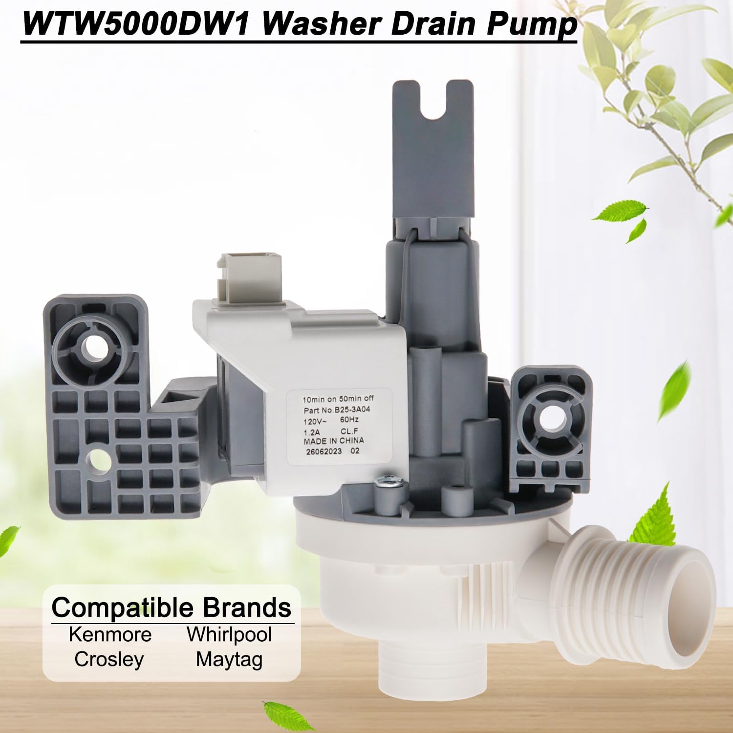 Washer Drain Pump by SupHomie - Compatible with Whirlpool WTW5000DW1 WTW5000DW2 WTW7000DW1 WTW7300DW1 WTW7500GC0 WTW7500GC2 WTW8000DW1 WTW8000DW2 WTW8040DW4 WTW8500DC1 WTW8500DC2