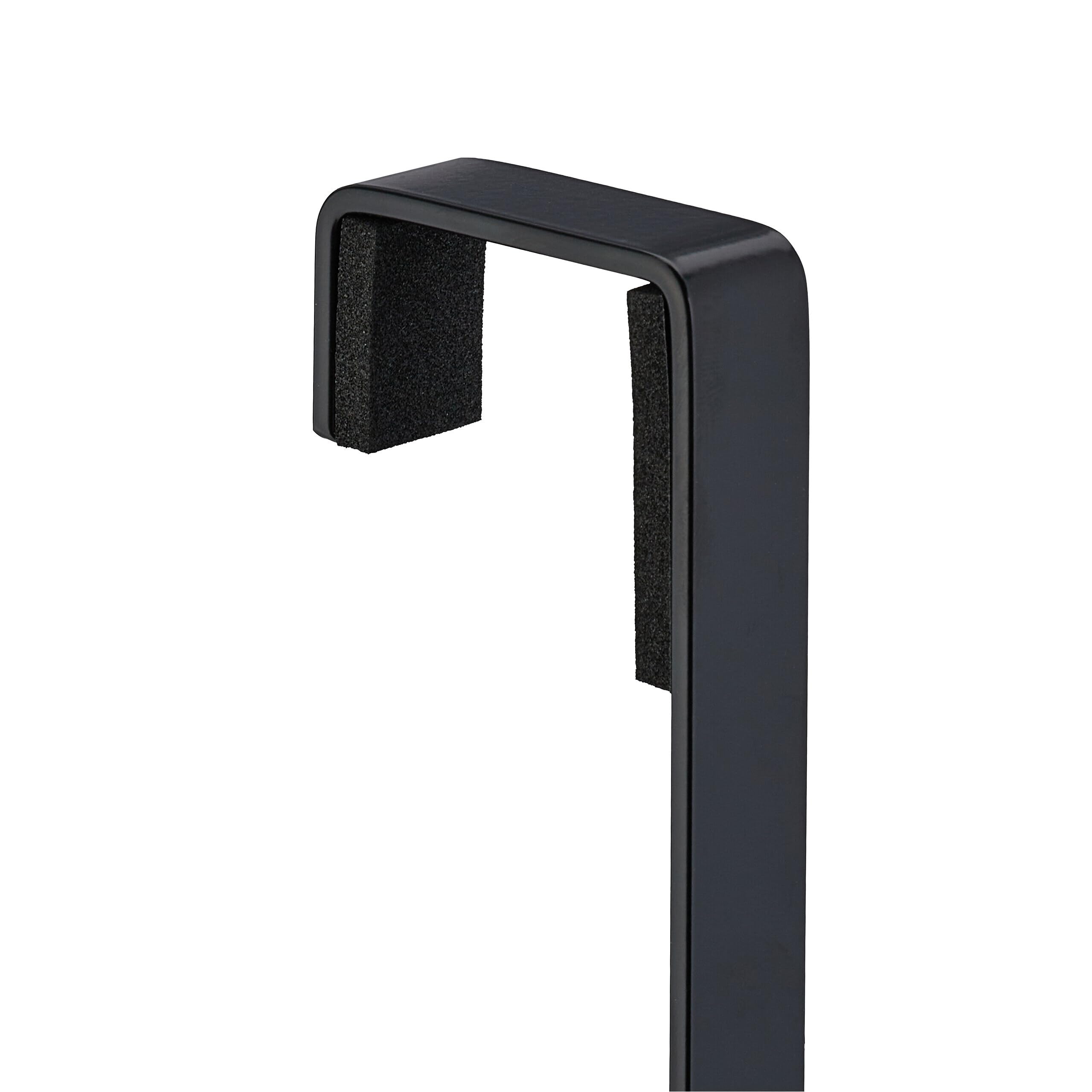 Relaxdays Toallero para Puerta 3 Barras, sin Taladrar, con 2 Ganchos, 85 x 54,5 x 15 cm, Colgador Toallas, Acero, Negro