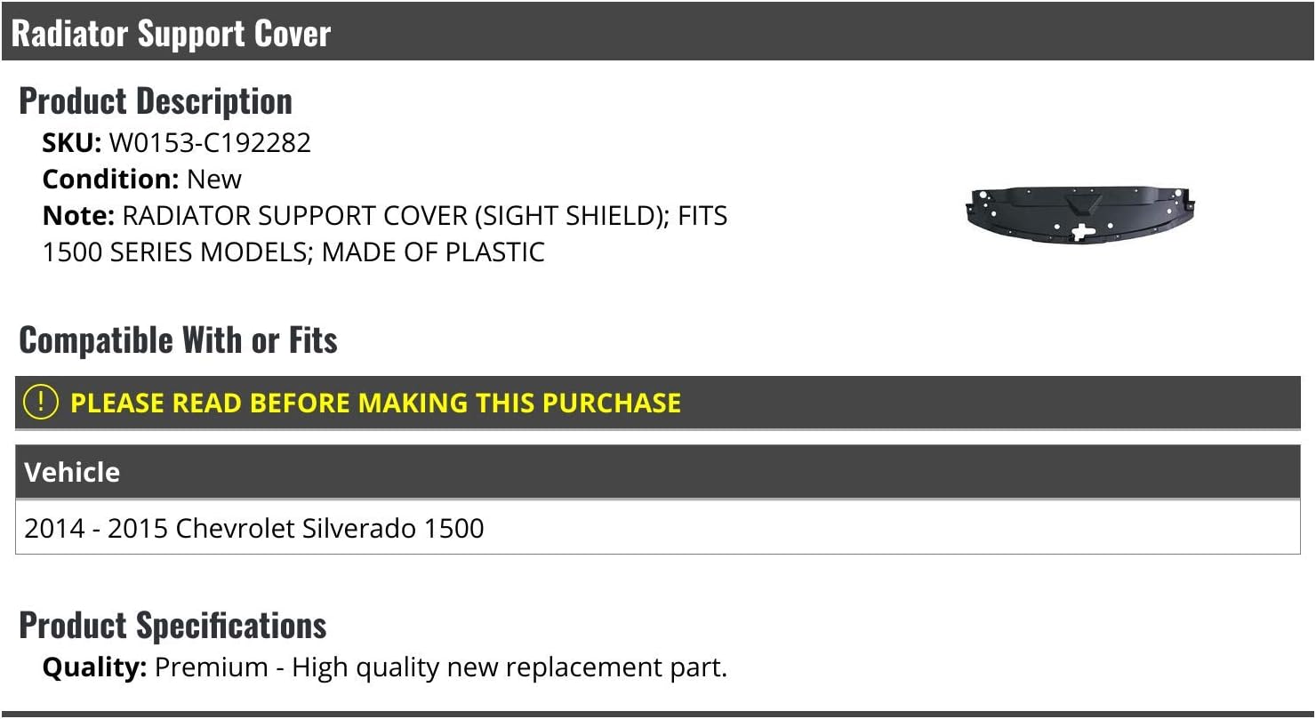 Radiator Support Cover - Compatible with 2014-2015 Chevy Silverado 1500