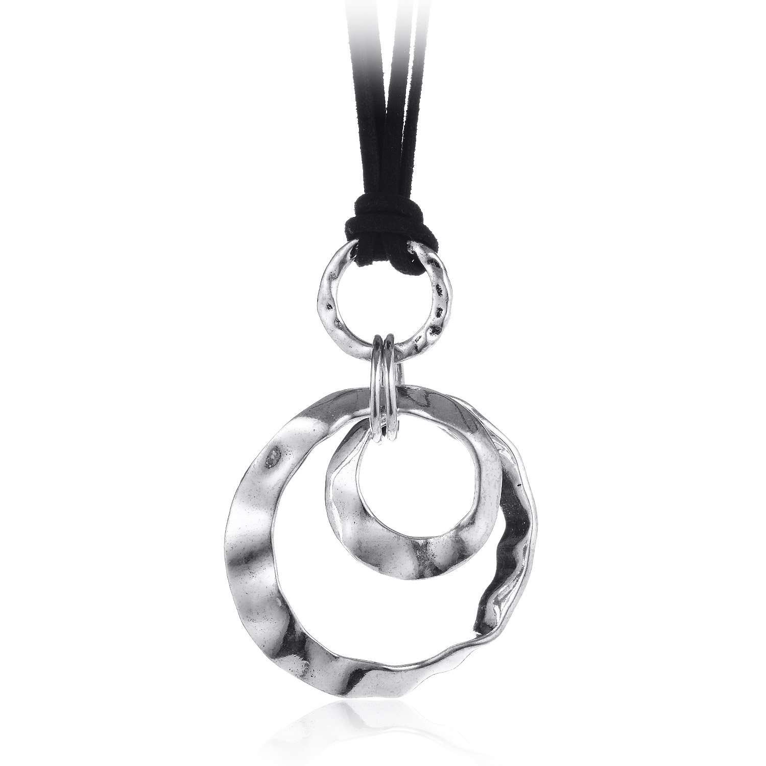 welbijouxMult- layers twisted loop ring Round Shape Pendant Necklace Plated Antique Silver Long Chain Y Necklace For Women, Metal, No Gemstone