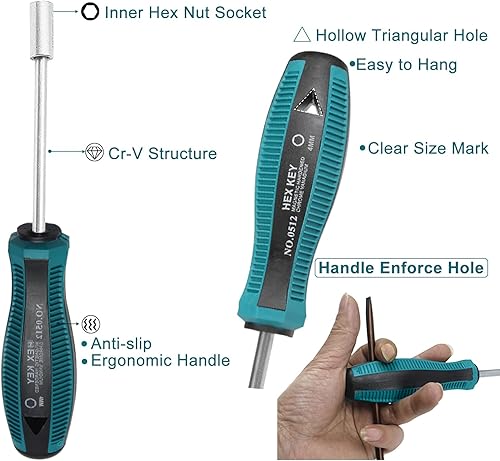 Miniatura 10 de Auniwaig Conductor de tuerca de 0.197 in, punta no magnética, destornillador de tuerca hexagonal de seis puntos con eje redondo de 2.953 in, 1 unidad