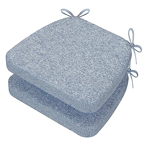 Image of AAAAAcessories D-Shaped Chair Cushions, 2 inch Thick Dining Chair Pads with Ties and Removable, Machine-Washable Cover, 17 inch x 16 inch, Set of 2, Light Blue