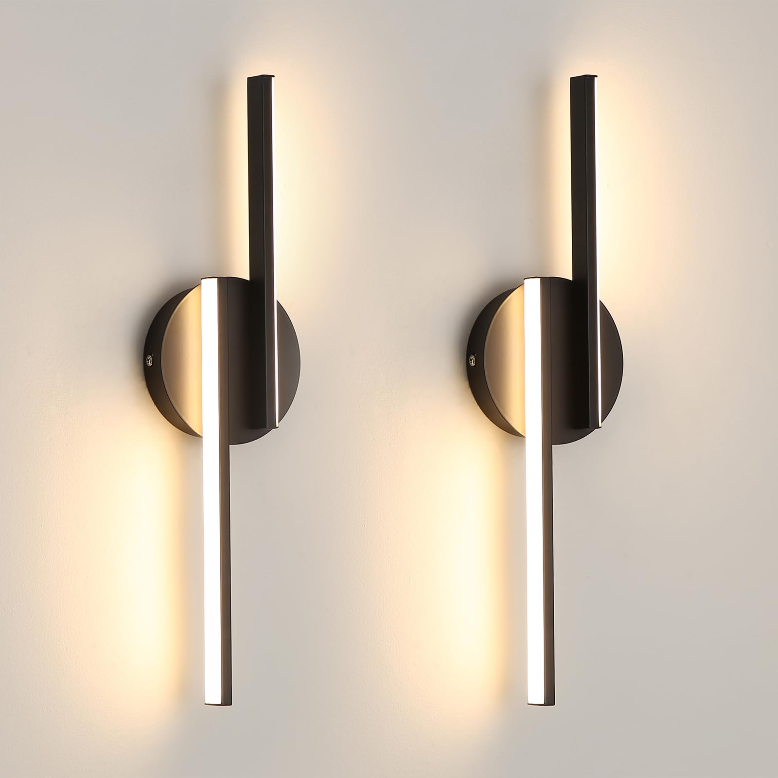 Applique da Parete Interno, 16W Lampada LED Moderno, 1800LM Lampada a Muro per Camera da Letto Soggiorno Corridoio Scale (Nera luce calda-confezione da 2)