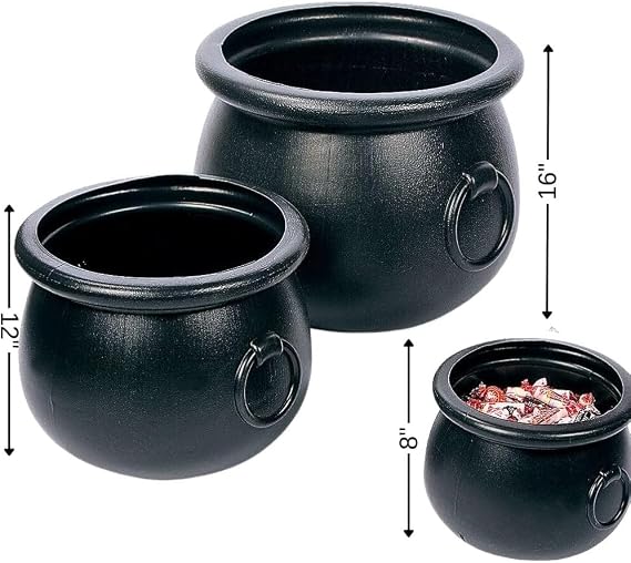 Fun Express Plastic Cauldron, Black, 3 Piece Set | 15, 12, 8