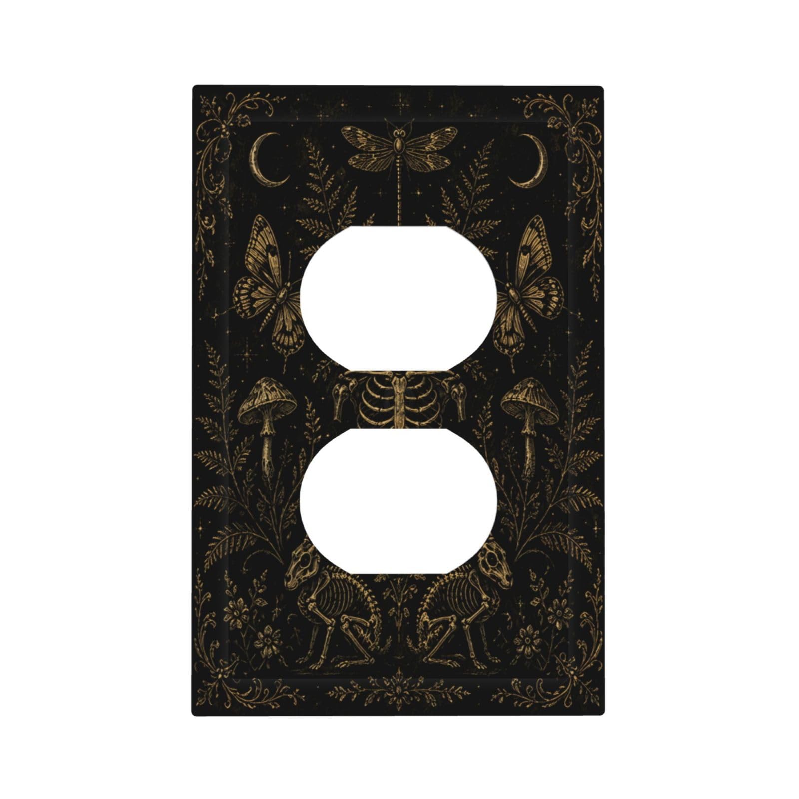 Xuejiaku Outlet Covers Vintage Gold Botanical Skeleton Gothic Decorative 1 Gang Duplex Light Switch Covers Single Electrical Receptacle Wall Plate Dark Academia Gothic Switchplate for Home Decor