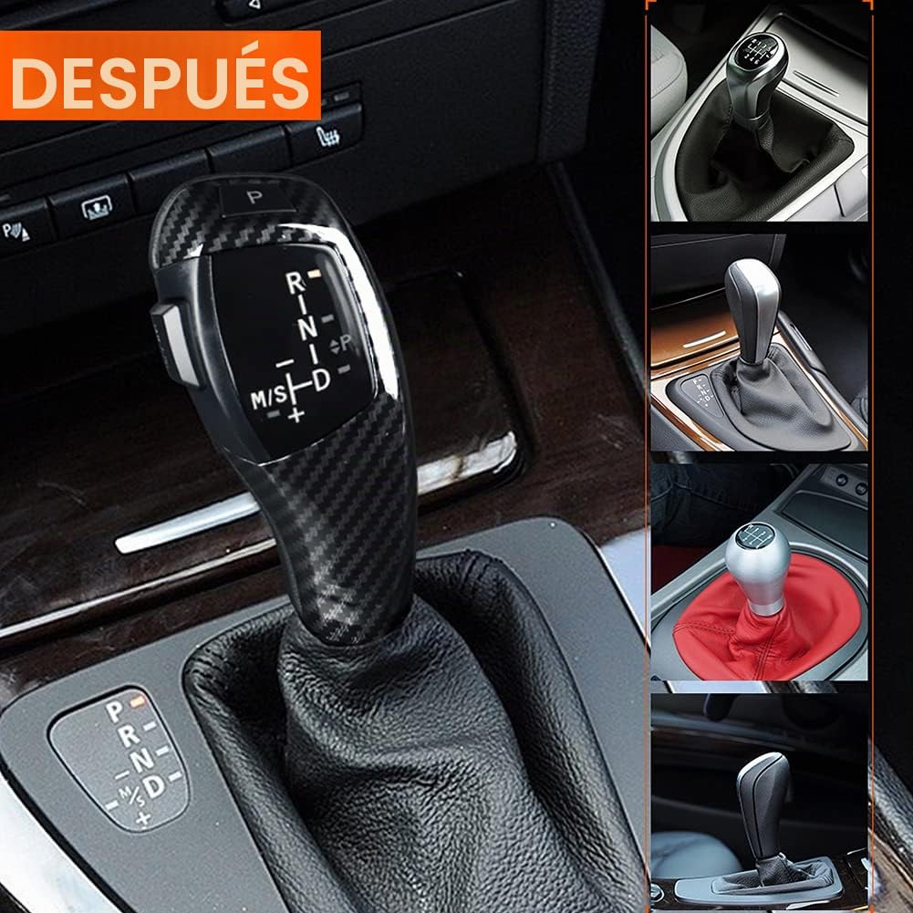 Pomo de engranajes LED para E46 E60 E61 E63 E64 Botón de cambio de marcha, Pomo de palanca de cambios automático (carbono)
