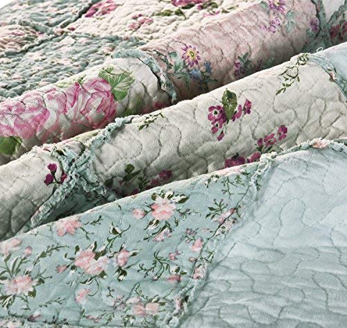 Chezmoi Collection Abbi 3-Piece Shabby Chic Bedding King Quilt Set Pre-Washed Cotton Floral Coverlet Bedspread Ruffled Patchwork Quilt King Size #TOP5