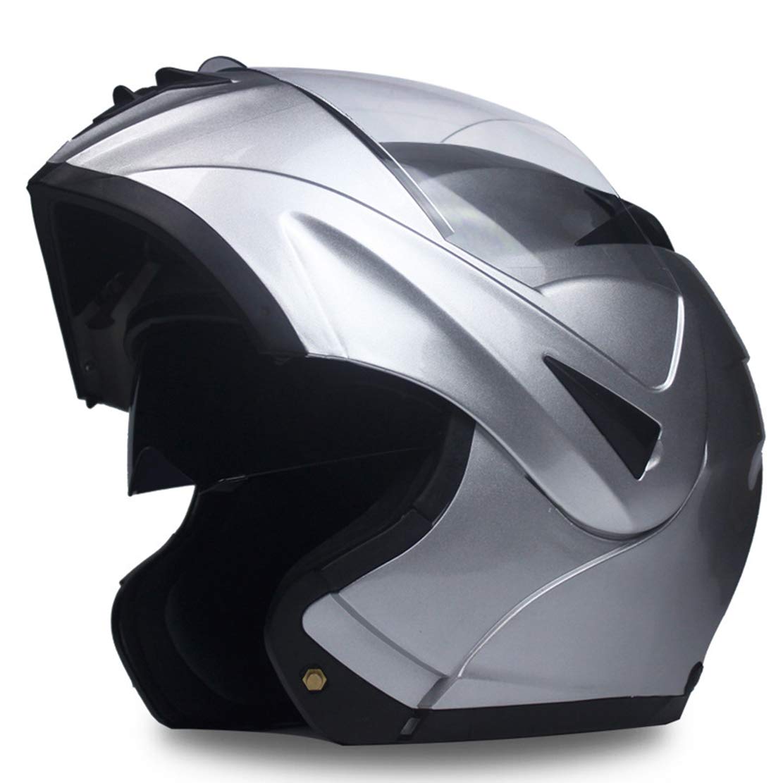 Moduł z wysokim klapą, kask motocyklowy, podwójna osłona przeciwsłoneczna, ochrona przed zaparowaniem, kask motocrossowy, wyjmowana podszewka, dla mężczyzn i kobiet, na 4 pory roku, srebrny, M (55-58 cm)