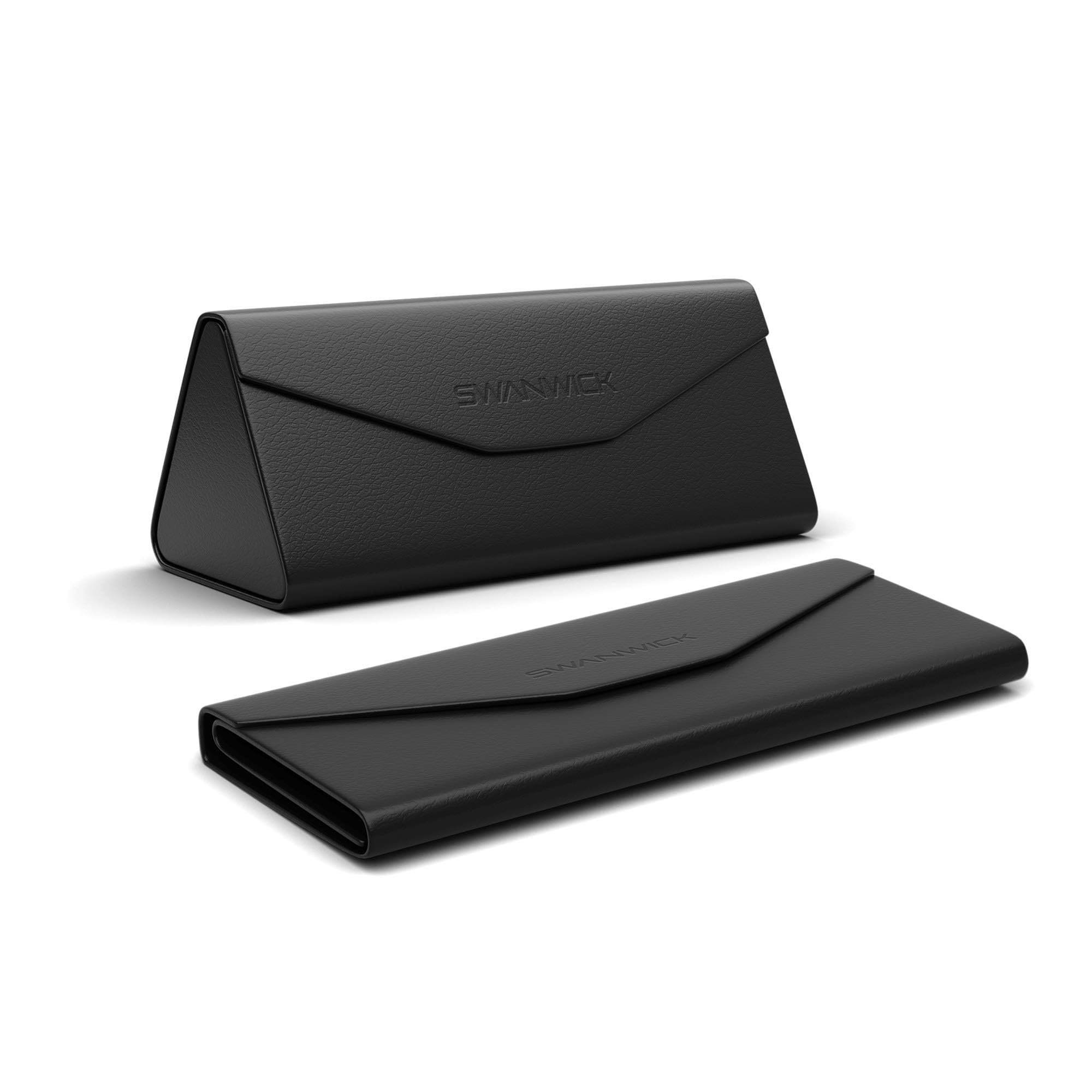 Swanwick Folding Hard Eyeglass Case Black, Durable Collapsible Protective Glasses Case for Reading Glasses and Sunglasses