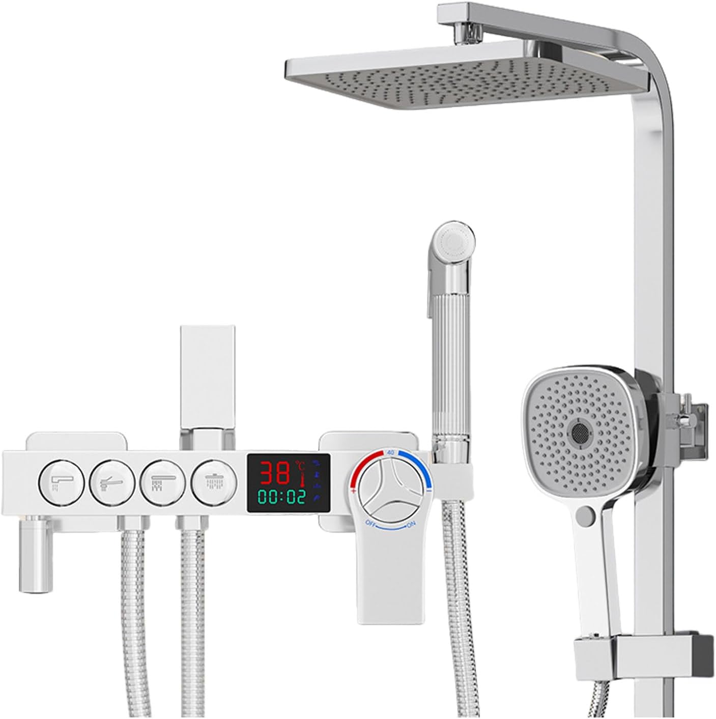 Thermostatic Shower System, Digital Display Bathroom Shower Faucet Set 4 Functions Shower Fixtures Shower Kit with Rain Shower Head, Handheld Shower Head, Bidet Sprayer