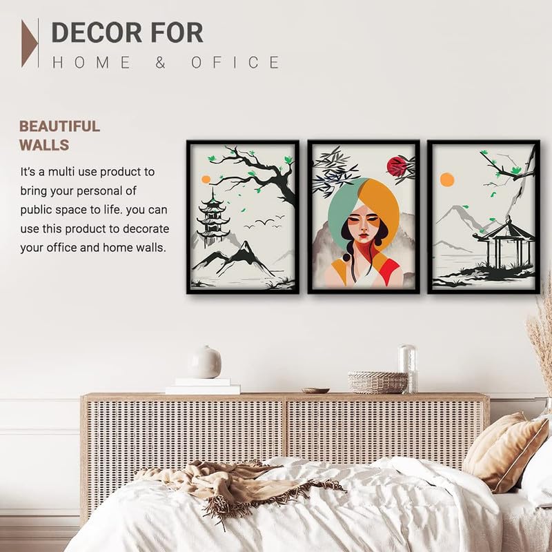 Image of NoWorries Japanese wall art painting with frame for home decoration /Wall decor paintings for living room, Framed poster set for bedroom (Japanese pattern) (13x19 inches)