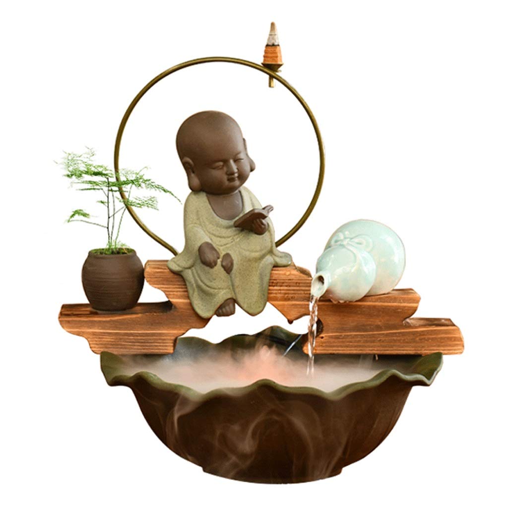 Home Office Decoration Backflow Censer Tower Holder Ceramic Decorative Fountain Living Room Office Decorative Fountain Indoor Humidifier Zen Desktop Fountain Decoration Crafts Indoor Fountain