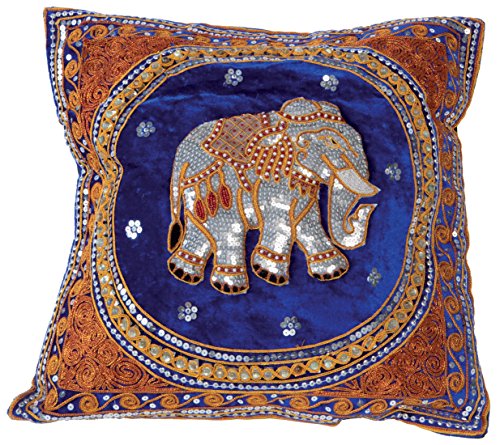 Preisvergleich Produktbild Kissen "Silberner Elefant" (Bezug) blau, Handarbeit aus Thailand