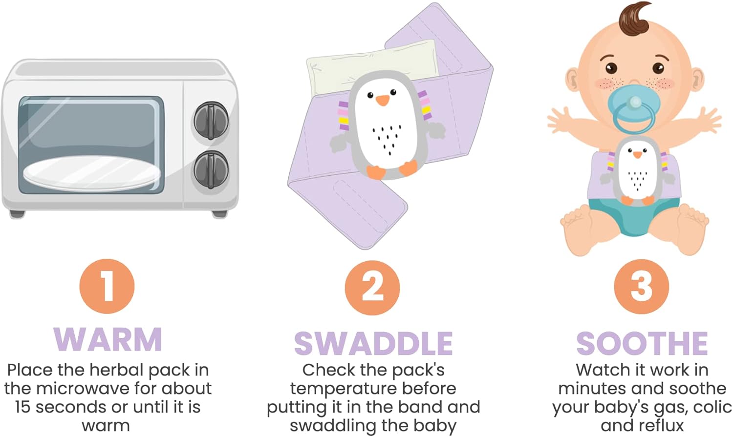 Superse Colic and Gas Relief for Newborns - Colic Calm Baby Heating Pad Belly Band for Upset Stomach and Baby Reflux - Warm Aroma Stomach Band for Fussy Infant Gas with Washcloth (Purple Penguin) : Baby