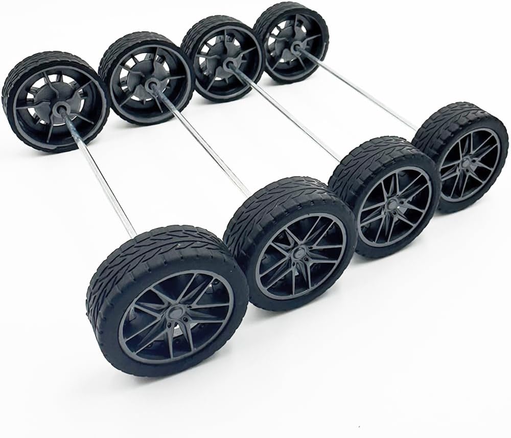 10PCS Model Car Wheels Toy Car Rubber Tire Wheels with Metal Shaft Round Axles for for RC Car Truck Robot DIY Model Toy Wheel Replacement Accessories (2x36mm)