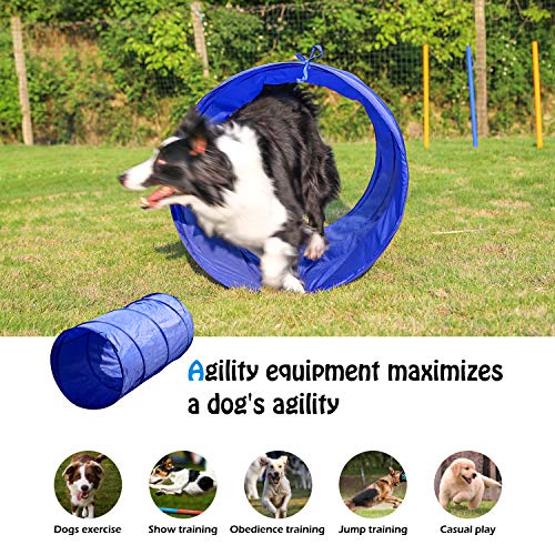 YON.SOU. Dog Agility Training Equipment, Obstacle Course Training, (with Dog Agility rods Jump& Hoops, Agility Tunnel Frisbee Training Whistle, Carrying Bag) (Dog Obstacle Tunnel New)