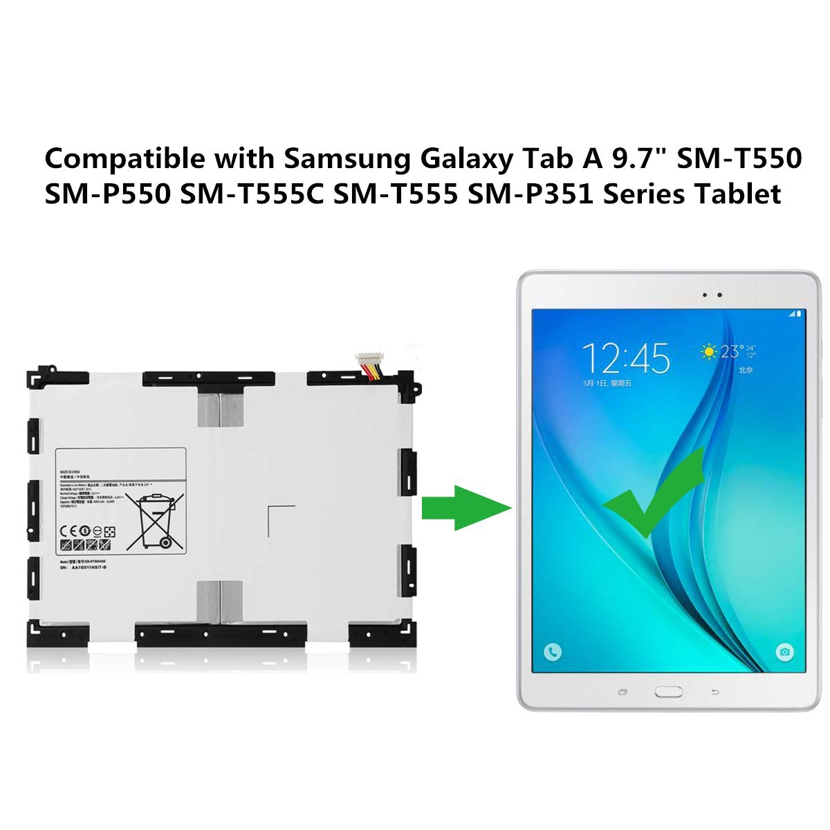 EB-BT550ABE (3.8V 22.8Wh 6000mAh) Tablette Batterie pour Samsung Galaxy Tab A 9.7 SM-T550 SM-P550 SM-T555C SM-T555 SM-P351 Series EB-BT550ABA AA1G511HS EB-BT550 with Tools