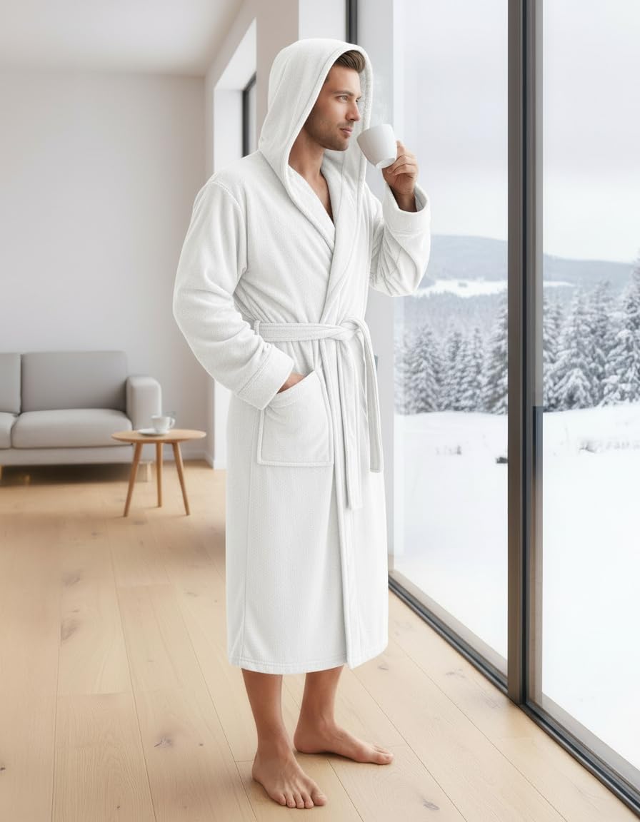 NY Threads Mens Robe with Hood, Luxury Plush Fleece Hooded Mens Bathrobe, Spa Bath Robe for Men - Image 5