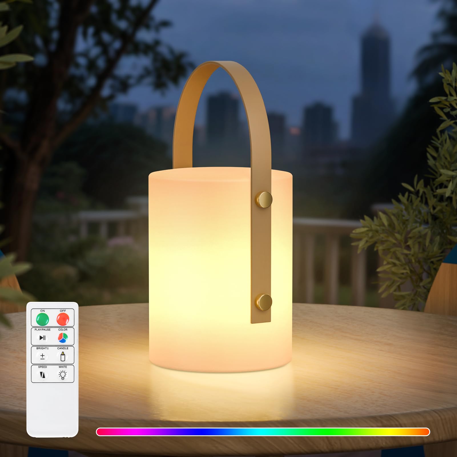 FUYO Lámpara de Mesa LED Inalámbrica Recargable Lámpara de Mesa a Batería con Mando a Distancia y 8 Colores Portátil, Regulable, IP44 Resistente al agua para Exteriores Camping Jardín Patio Dormitorio