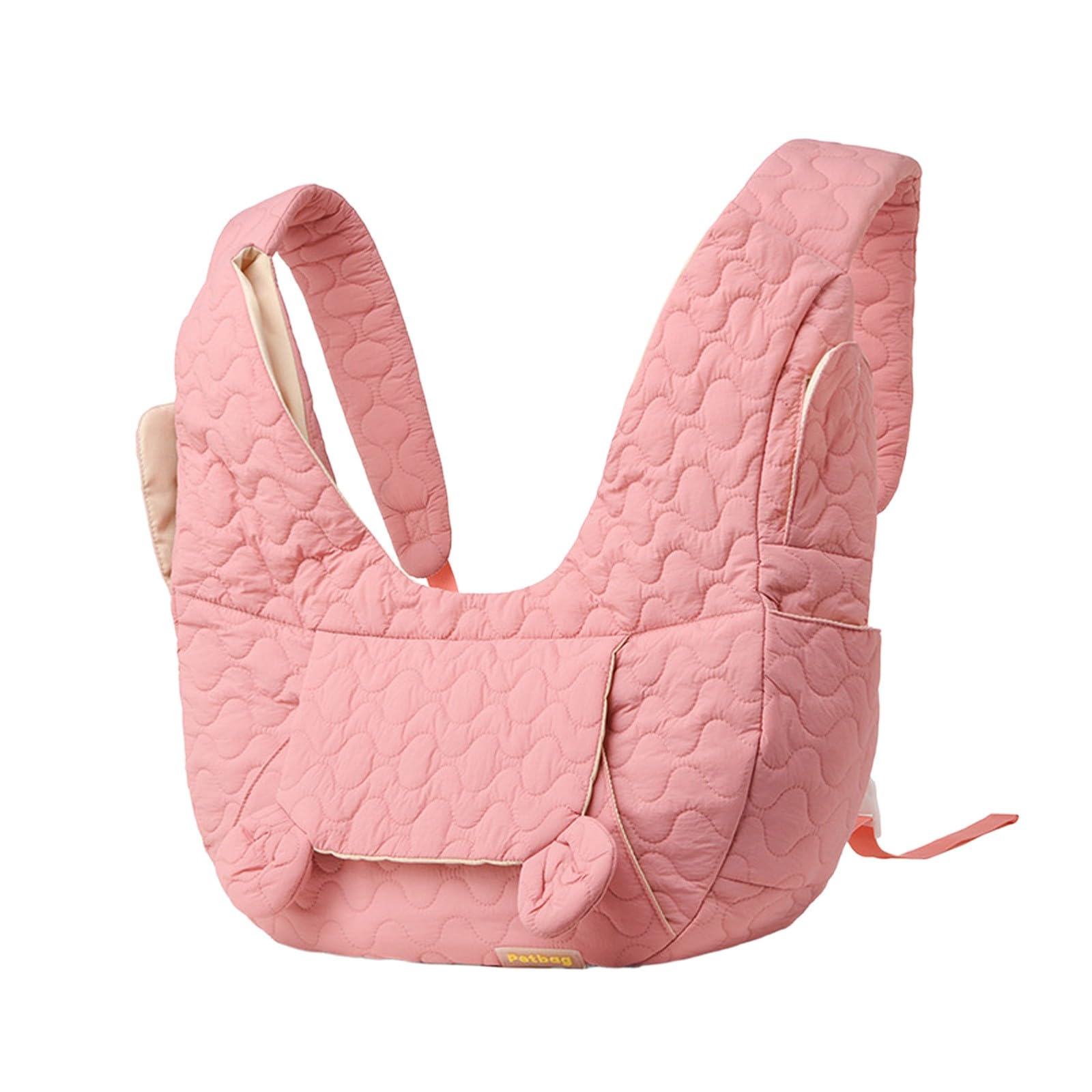 Quilted Pet Carrier Sling Bag for Small Dogs & Cats, 45x17cm – Foldable Lightweight Front Backpack for Travel, Outdoor Adventures & Walks, Stylish Pet Supplies (Pink)