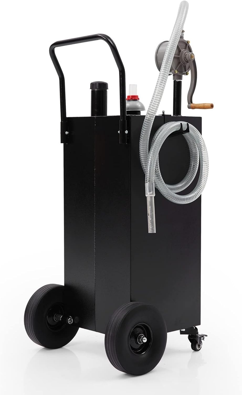 40 Gallon Portable Fuel Caddy – Durable Gasoline/Fuel Transfer Tank with Reversible Rotary Hand Siphon Pump, 4 Flat-Free Solidified Rubber Wheels, for Cars, Boats, Lawn Mowers, ATVs, Tractors, Generators – Black
