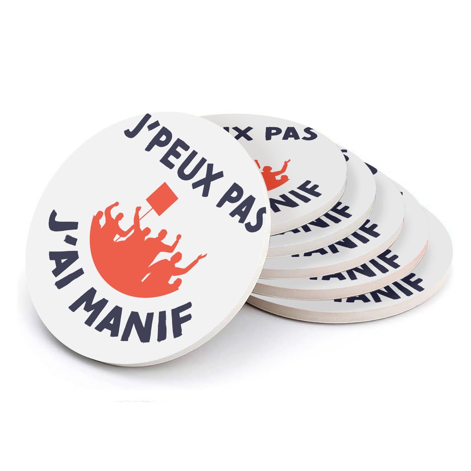 Sous verre ronds en céramique - Cadeau idéal humour pour ami militant et manifestant