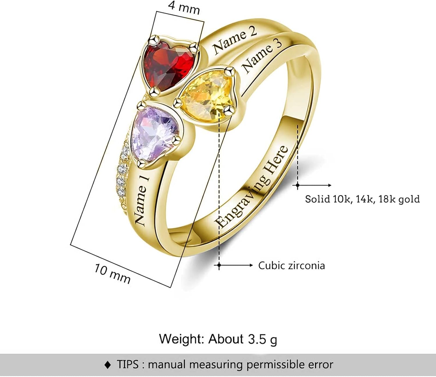 10K 14K 18K Gold Personalized Mom Ring for Women Customized Gold Name Ring with 2-4 Birthstones Family Jewelry Gifts for Mothers Wife Grandma Birthday Christmas Mothers Day Gifts