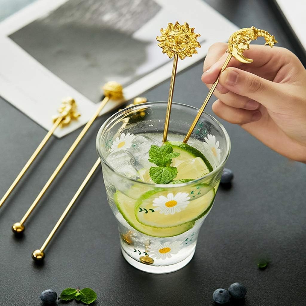 Dinner Spoon Set Coffee Stirring Stick Creative Stainless Steel Swizzling Stick Fruit Milk Tea Milk Cocktail Drink Stirring Stick Reusable Dinner Spoon/Soup Ladles (Color :