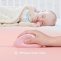 Vista 2 de Micropack - Mouse ergonómico con cable para laptop, computadora de PC y escritorio, Ergo Mouse vertical con clics silenciosos, sensibilidad Rosa