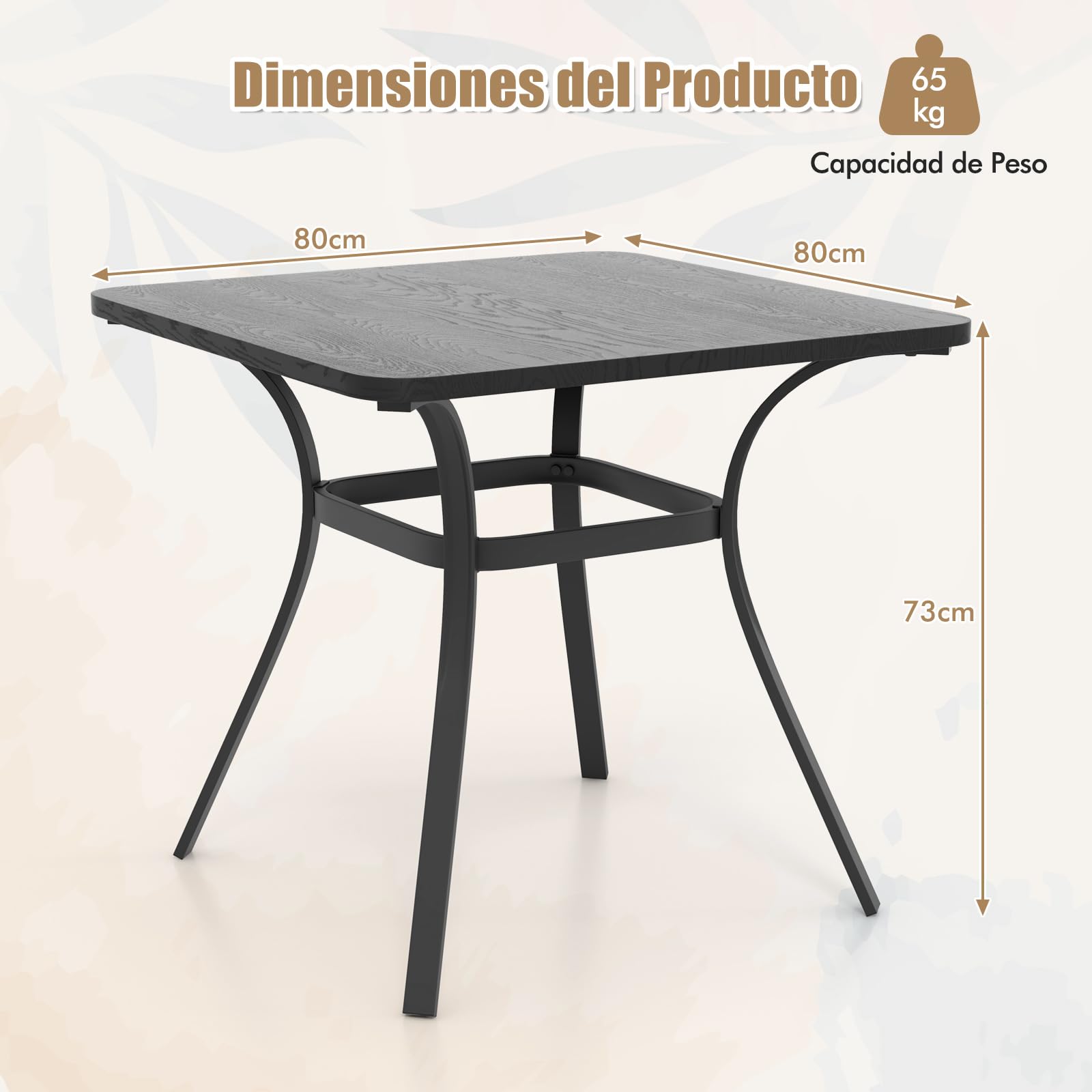 COSTWAY Mesa Jardín Exterior 80X79 CM, Cuadrada para 4, Patas Curvas, Estructura de Metal, Terraza Balcón, Gris