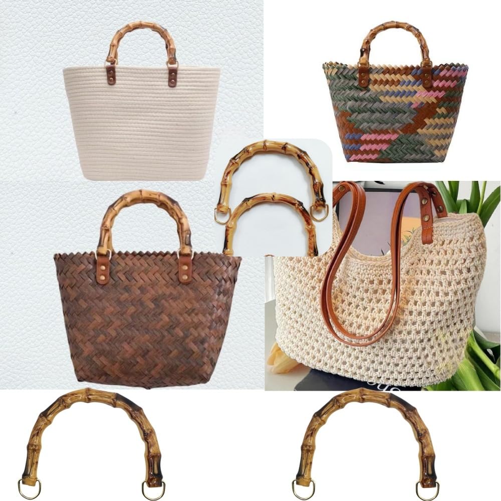 4 Piezas Asas de imitar bambú para Bolsos, en Forma de U, manijas de Repuesto con Hebilla en Forma de D, Accesorios DIY para fabricación de Bolsos y Crochet