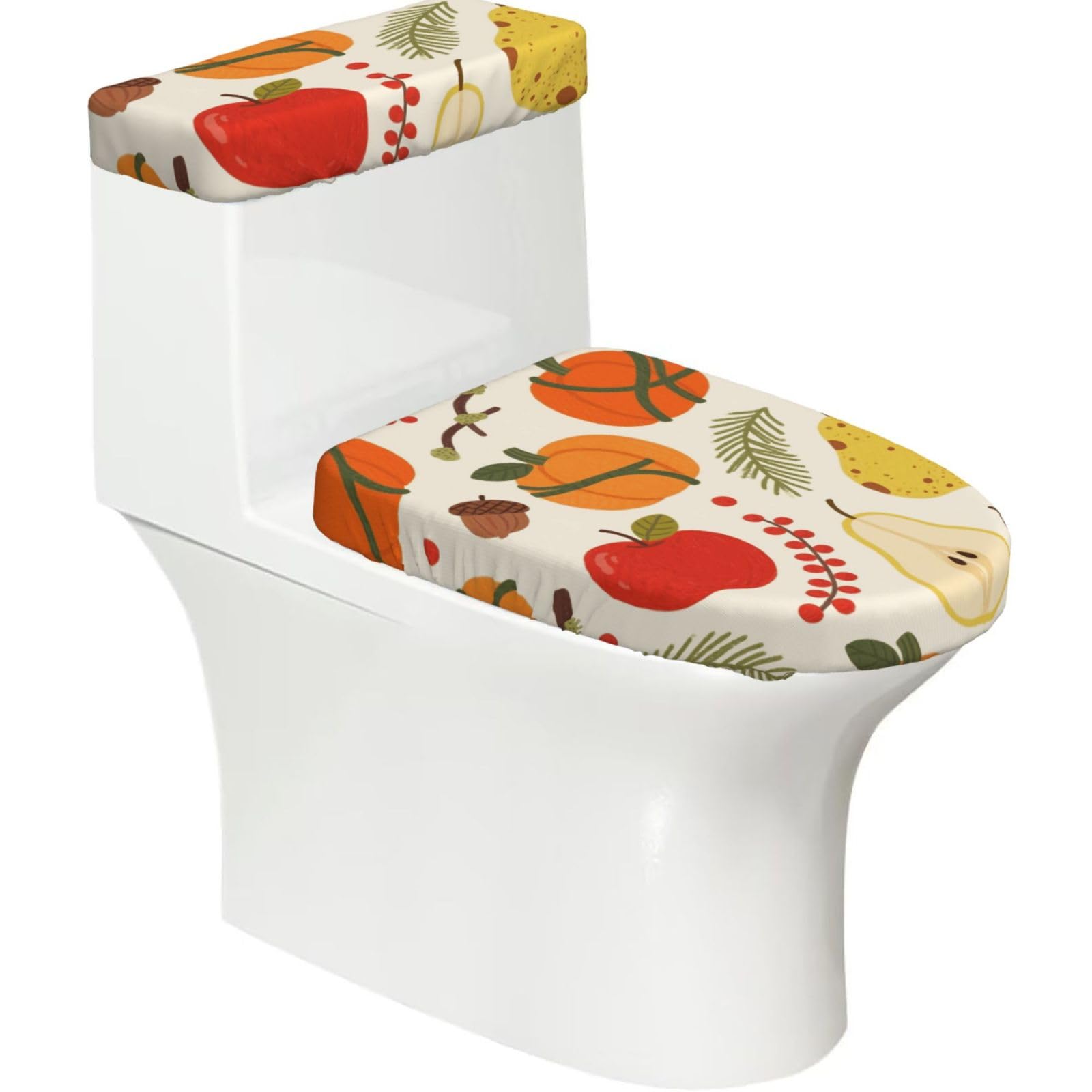 FekiLoot Maple Leaves and Pumpkins Toilet Lid Cover and Toilet Tank Cover Set of 2,Dust Splash Resistant Toilet Top Covers Soft Washable Toilet Lid Seat Cover for Bathroom Office Home Decor